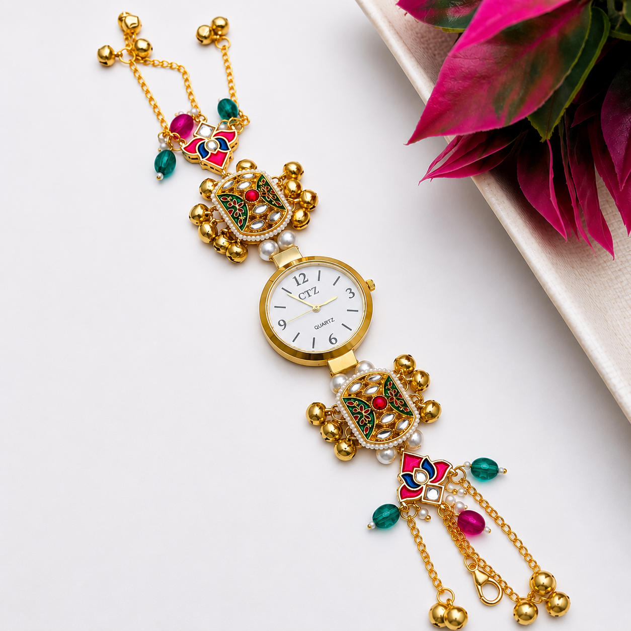 Traditional Meenakari Pearl Watch Bracelet