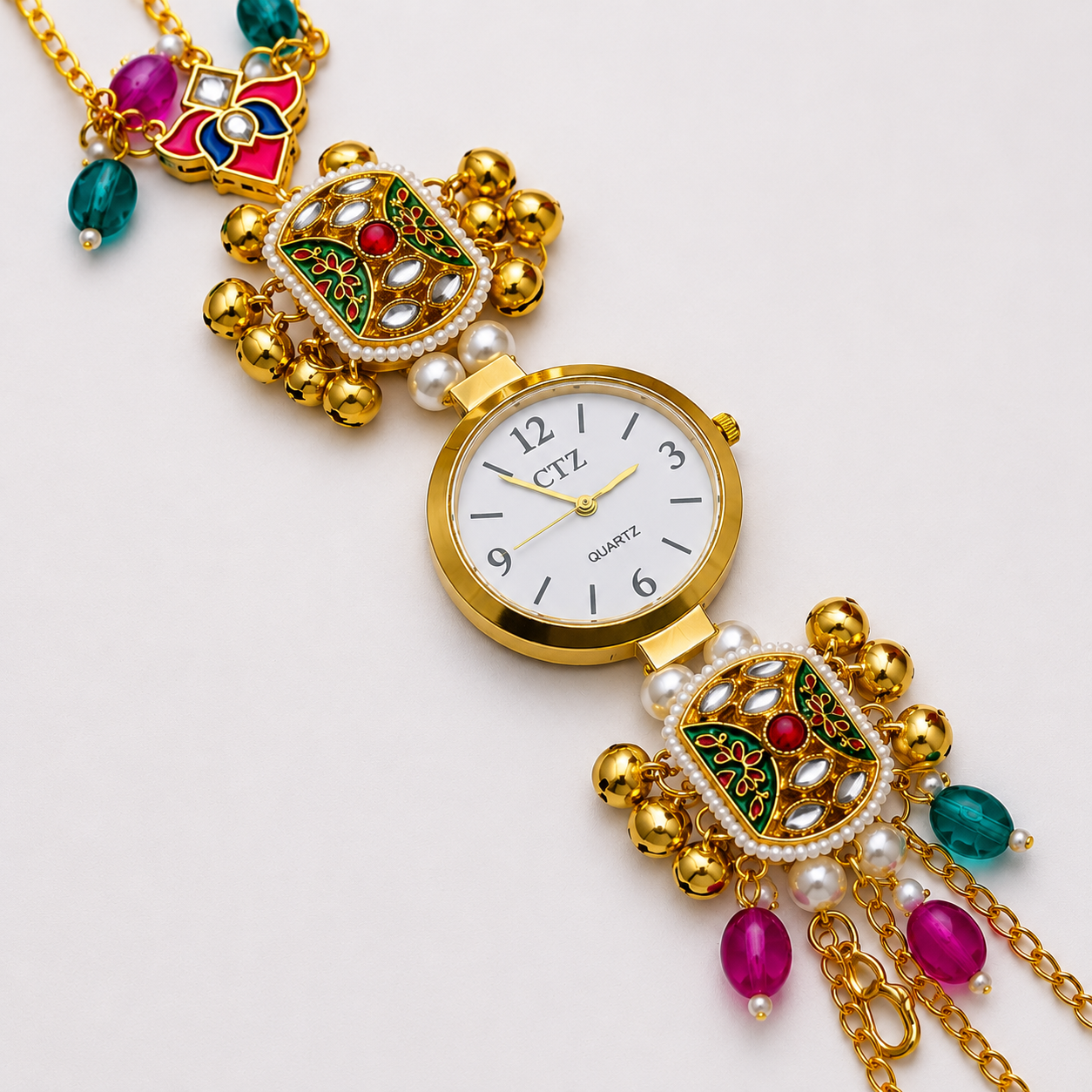 Traditional Meenakari Pearl Watch Bracelet