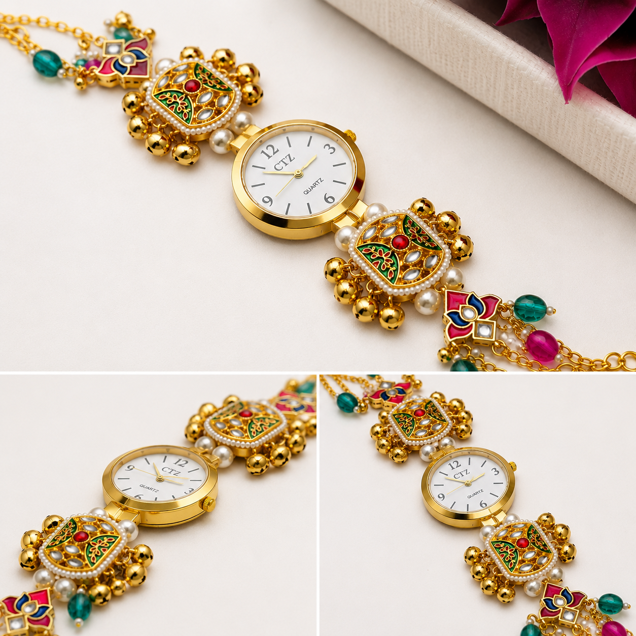 Traditional Meenakari Pearl Watch Bracelet