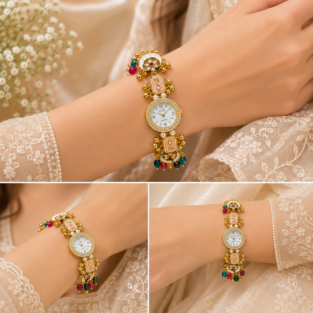 Royal Kundan Ghungroo Bracelet Watch