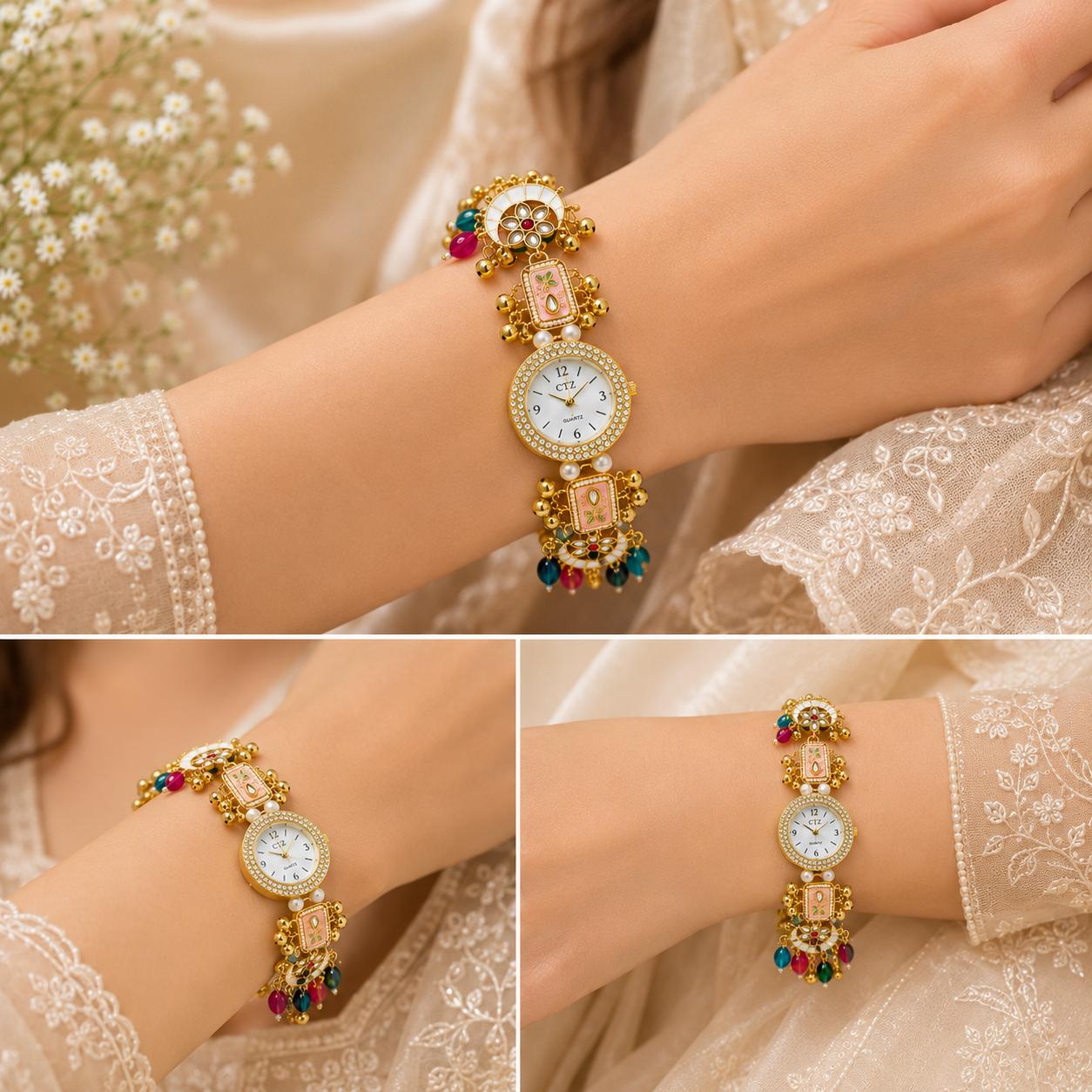 Royal Kundan Ghungroo Bracelet Watch